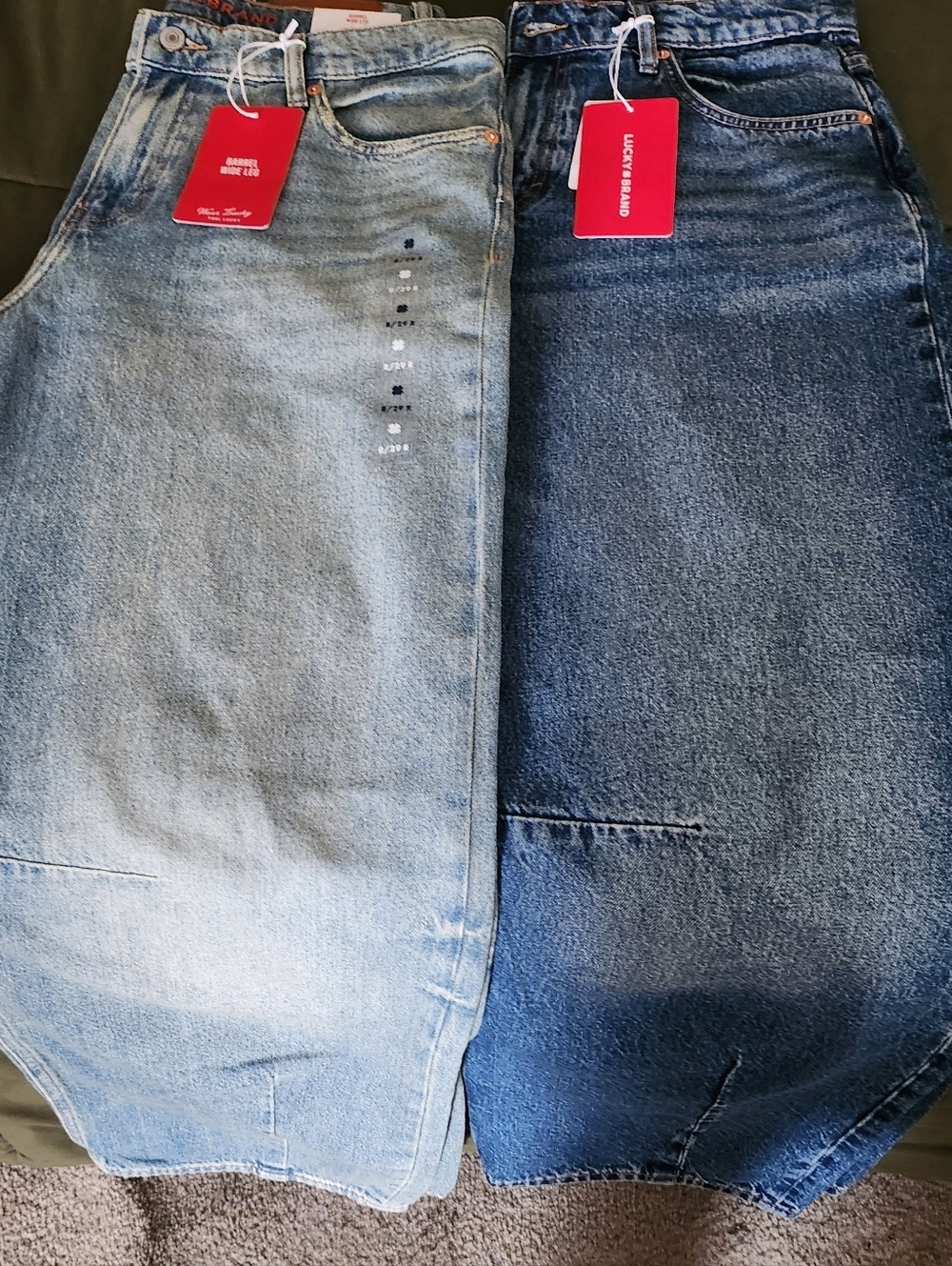 2 Pairs of Lucky Brand Blue Denim Jeans.  One light wash and one dark wash